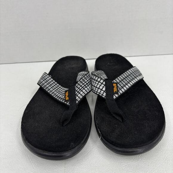 Teva Voya Flip Flop Sandals Womens Size 9 Black White Geometric Thong Toe Post - Picture 5 of 8